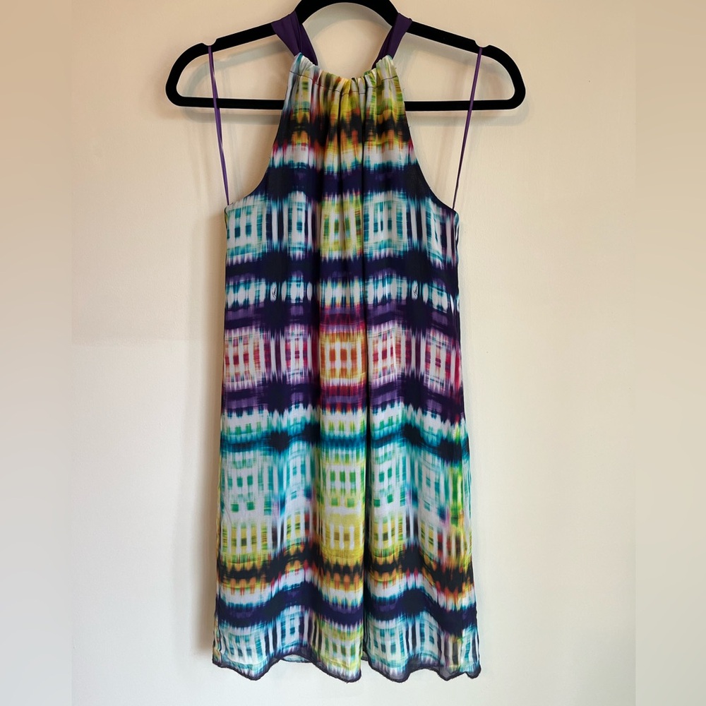 Trina Turk Tie Dye Printed Halter Dress (100% silk)